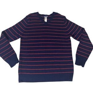 Patagonia Mens Sweater Size M Blue/red Stripe V Neck Lambswool Pullover Preppy